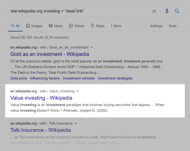 wikipedia dead link search operator
