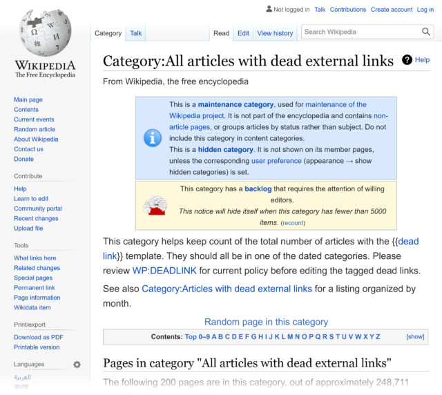 wikipedia dead link list